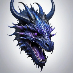 black with traces of dark blue and violet crystalline dragon with lots of horns and spikes on it
