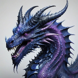 black with traces of dark blue and violet crystalline dragon with lots of horns and spikes on it