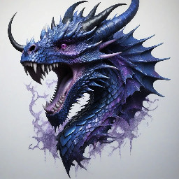 black with traces of dark blue and violet crystalline dragon with lots of horns and spikes on it